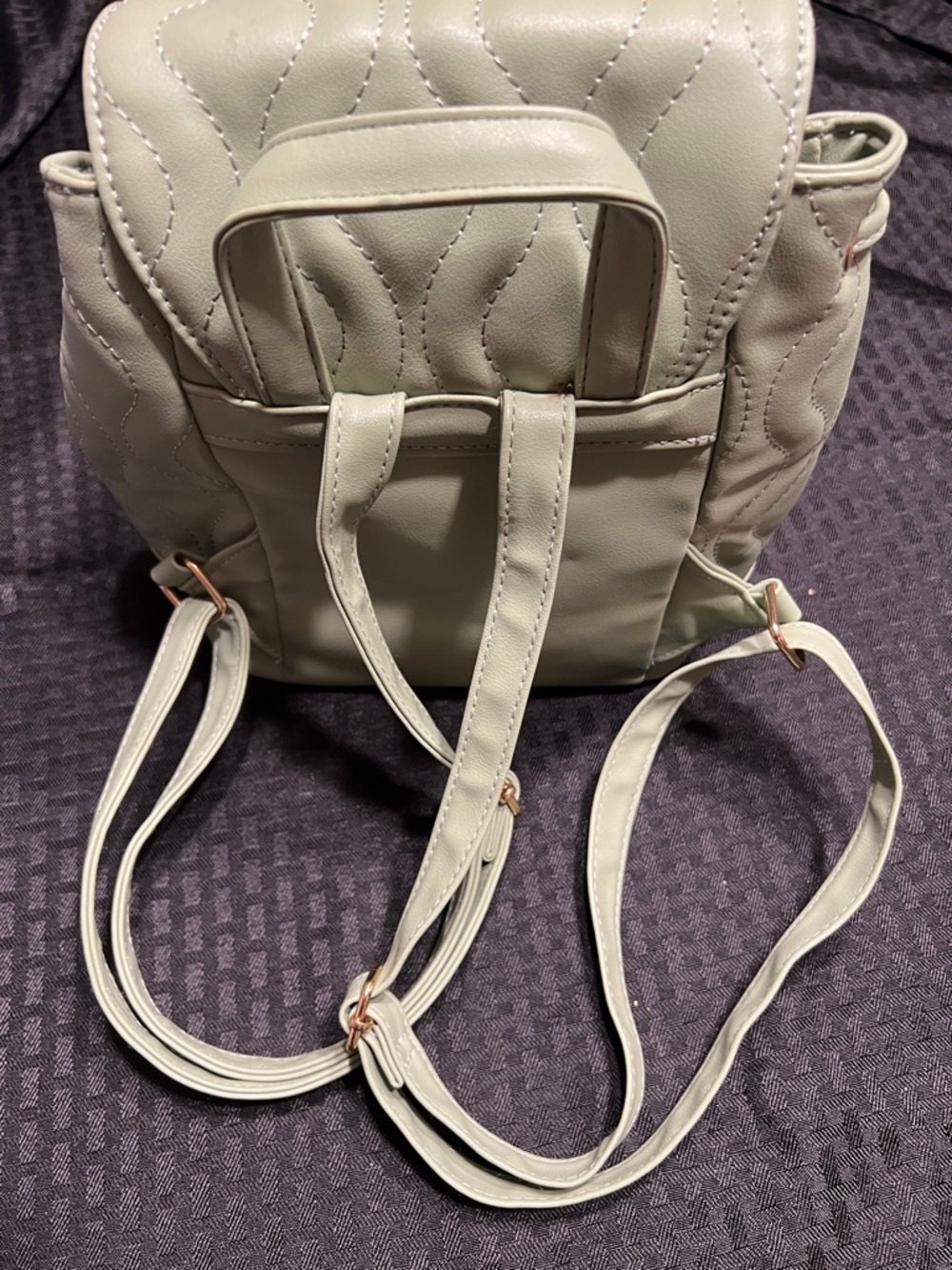 Alexis Bendel Light Sage Quilted Mini Drawstring Backpack with Gold Logo - Picture 7 of 8